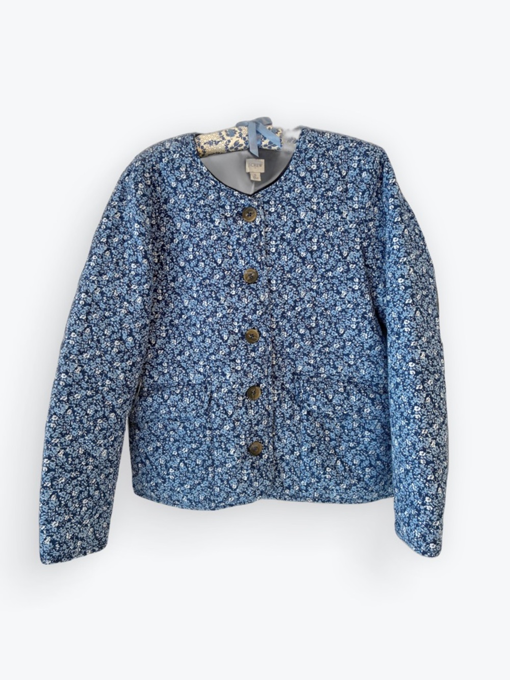 J. Crew Quilted Blue Floral Jacket Cotton Blend